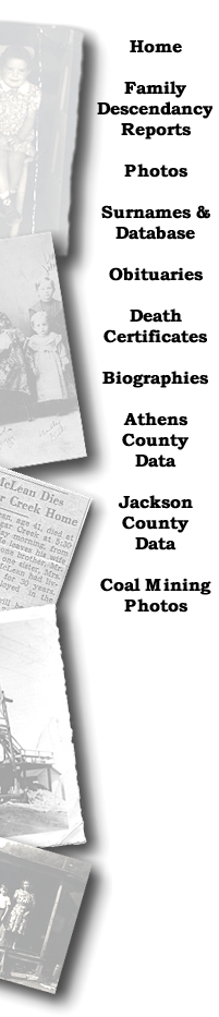 North, Davis, McLean, McClain, McLain, Athens County, Ohio, Obituaries, Surnames, Death certificates, Jackson County, Coal Mining photos, family descendancies